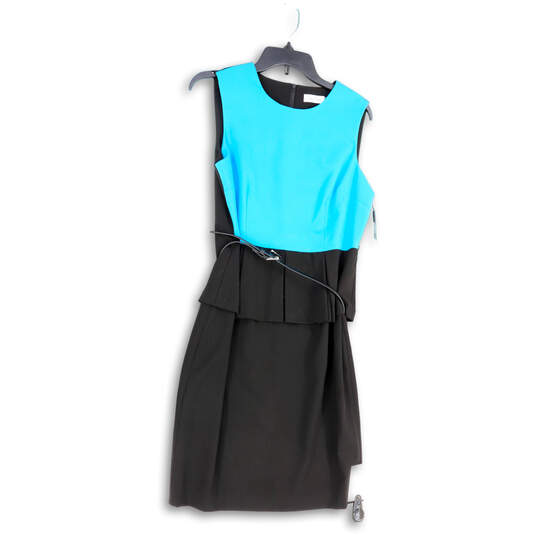 Womens Black Blue Sleeveless Round Neck Back Zip Short Sheath Dress Size 8 image number 1