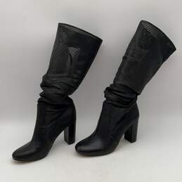 Vince Camuto Womens Black Leather Round Toe Tall High Heel Boots Size 7