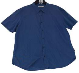 Mens Navy Blue Short Sleeve Spread Collar Button Up Shirt Size XXL alternative image