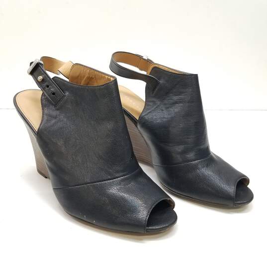 Coach Lindsay Black Leather Wedge Sling Back Booties Women's Size 9B image number 3
