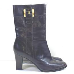 Tahari Frida Leather Midi Boots Brown 9