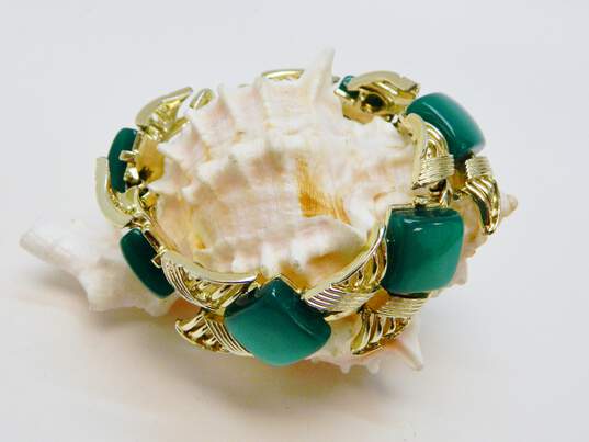 Vintage Coro Green Lucite & Gold Tone Panel Bracelet 34.9g image number 1