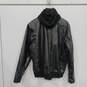 Guess Men's Black Leather Long Sleeve Straight Hem Hooded Full Zip Jacket Size XL image number 1