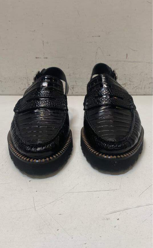 Freda Salvador Croc Embossed Leather Slingback Flats Black 9 image number 3