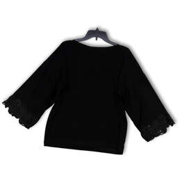NWT Womens Black Embroidered Boat Neck Long Sleeve Pullover Blouse Top Size 2 alternative image