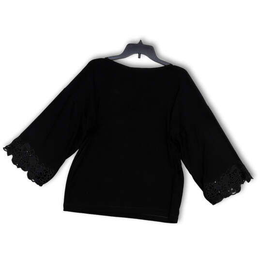 NWT Womens Black Embroidered Boat Neck Long Sleeve Pullover Blouse Top Size 2 image number 2