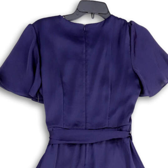 Womens Purple Short Sleeve Back Zip Ruffle Knee Length A-Line Dress Sz 10P image number 4