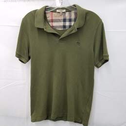 Burberry Olive Green Embroidered Logo Cotton Polo Shirt Men's Size S