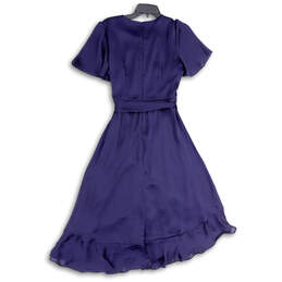 Womens Purple Short Sleeve Back Zip Ruffle Knee Length A-Line Dress Sz 10P alternative image