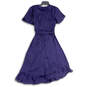 Womens Purple Short Sleeve Back Zip Ruffle Knee Length A-Line Dress Sz 10P image number 2