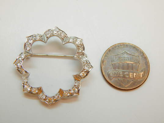 Elegant 14k White Gold Diamond Accent Flower Brooch Pin 4.0g image number 2