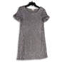 NWT Womens Silver Sequin Round Neck Short Sleeve Shift Dress Size XS image number 1