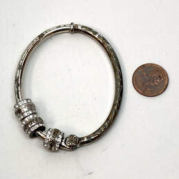 Designer Brighton Silver-Tone Rhinestone Charm Engraved Bangle Bracelet