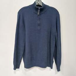 Haggar Men's 1/4 Zip Blue LS Cotton Blend Pullover Sweater Size M