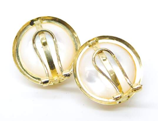 14K Yellow Gold Faux Pearl Clip On Earrings 5.1g image number 4