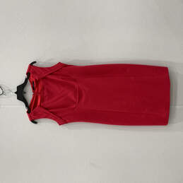 Womens Red Sleeveless Boat Neck Stretch Back Zip Sheath Dress Size 10