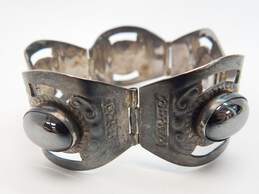 Vintage 925 Hematite Scrolled Hinged Paneled Bracelet 30.4g