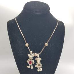 Disney 925 Silver Asst. Gemstone Mickey/Minnie Mouse Pendant Necklace 17.8g