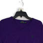 Mens Purple Knitted V-Neck Long Sleeve Pullover Sweater Size Medium image number 3