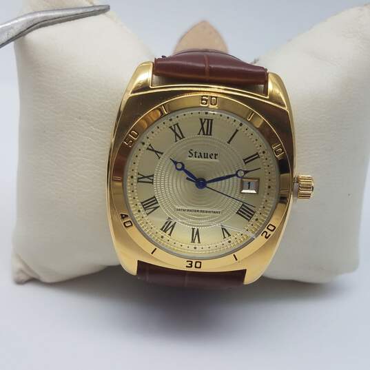 Stauer 37mm WR 3ATM Gold Dial Date Men's Watch 55g image number 1