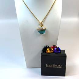 Designer Joan Rivers Gold-Tone Pendant Necklace w/ 5 Multicolor Lucite Crystal