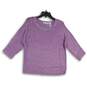 NWT Womens Purple Sequin Knitted Round Neck Pullover Blouse Top Size PXL image number 1