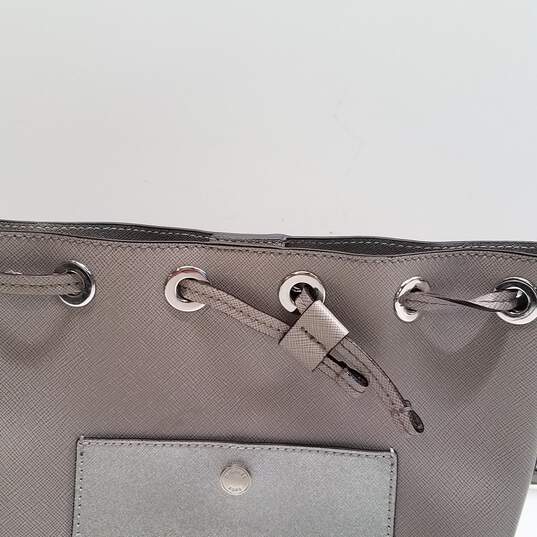 Michael Kors Saffiano Leather Bucket Bag Silver Grey image number 6