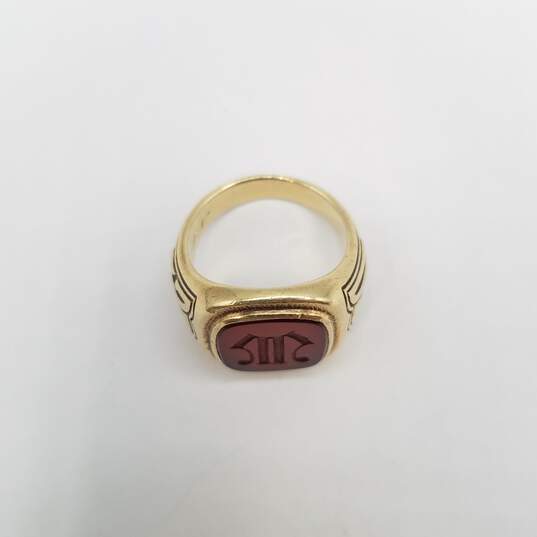 Tiffany & Co 1930 Solid 14K Gold Letter ( M ) Red Glass Size 6.5 Ring W/COA 12.3g image number 5
