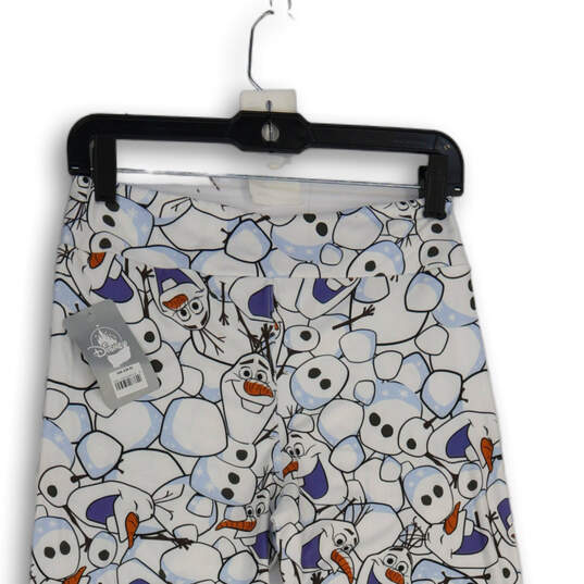 NWT Womens White Olaf Print Elastic Waist Pull-On Ankle Leggings Size M image number 3