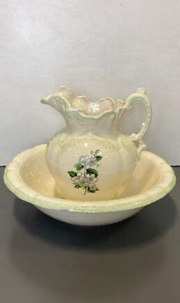 Wash Basin and Pitcher Replica Large Floral Print with Green Detail