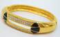 Vintage SAL Swarovski Icy Crystal Black Enamel & Gold Tone Drop Earring Brooch & Hinged Bangle Bracelet 64.1g image number 3