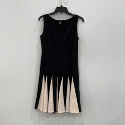 Womens Black Pink Sleeveless Round Neck Back Zip Skater A-Line Dress Size 6