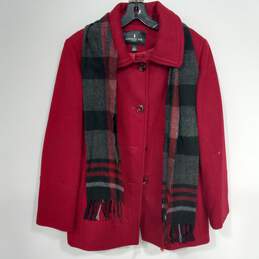 Women's London Fog Deep Red Woolen Pea Coat & Scarf Sz L