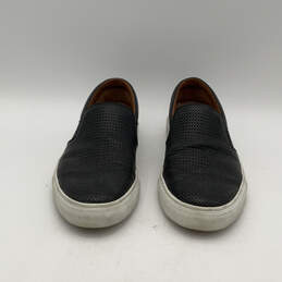 Womens Black Leather Round Toe Low Top Slip-On Sneaker Shoes Size 10