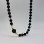 14k Gold Onyx Bead Fw Pearl 32 Inch Endless Collar Necklace 75..0g image number 1