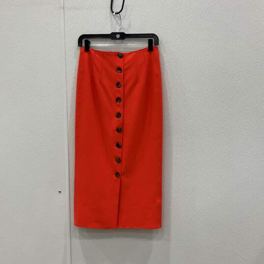 5a7 Cinq a Sept Womens Orange Pleated Button Up A-Line Skirt Size 2 image number 1