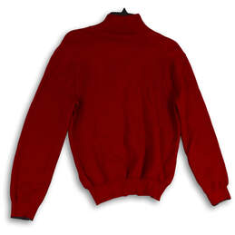 Mens Red Ribbed Knit 1/4 Zip Long Band Sleeve Pullover Sweater Size Medium alternative image