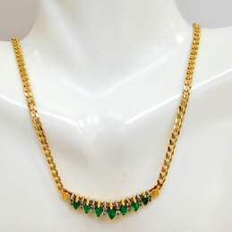 14K Yellow Gold Emerald 0.30 CTTW Diamond Station Pendant Necklace 12.5g alternative image