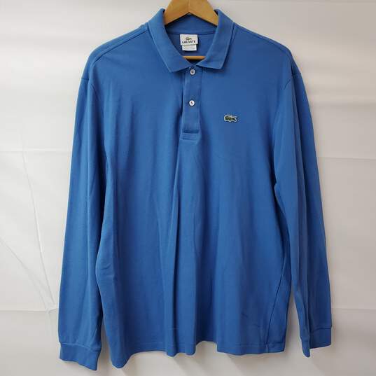 Lacoste Blue Polo Long Sleeve Cotton Causal Collared Shirt Men's 7 image number 1