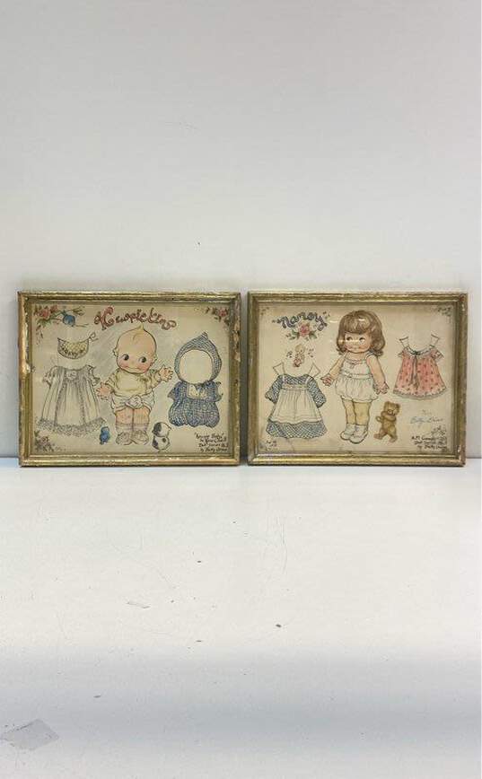 Kewpie & Nancy Paper Doll Prints by Betty Grime Rose O'Neill Signed 1975 Vintage image number 1