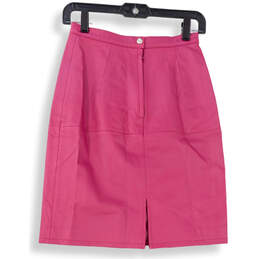 Womens Pink Regular Fit Vegan Leather Front Slit Straight Pencil Skirt Size 10
