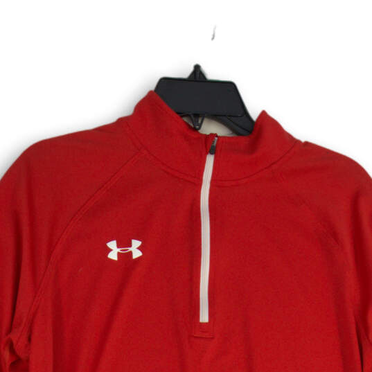 Mens Red Mock Neck Long Sleeve Quarter Zip Pullover Activewear Jacket Sz M image number 3