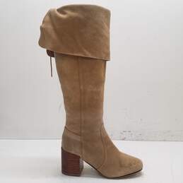 Matiko Tan Suede Tall Knee Fold Over Heel Boots Shoes Size 38