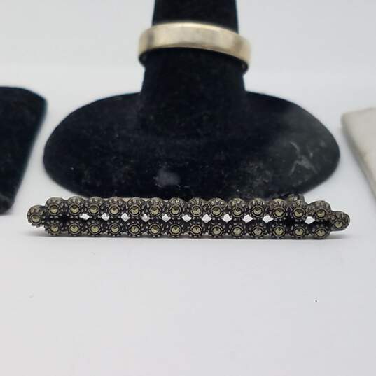 Vintage Sterling Marcasite Bar Pin Sz 7 1/4- 9 3/4 Ring Jewelry Bundle 14.3g image number 2