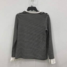 Womens Black White Striped Ruffled Long Sleeve Pullover Blouse Top Size S alternative image