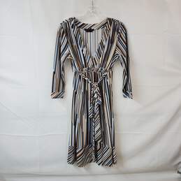 BCBGMAXAZRIA Multicolor Deep Plunge Belted Midi Dress WM Size S