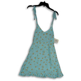 NWT Womens Blue Floral Spaghetti Strap Pullover Mini Dress Size Small