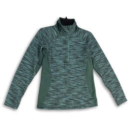 Womens Blue Space Dye Mock Neck 1/4 Zip Long Sleeve Pullover Jacket Size S