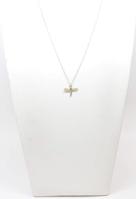 12K Black Hills Gold & 925 Sterling Silver Dragonfly Pendant Necklace 1.6g image number 1