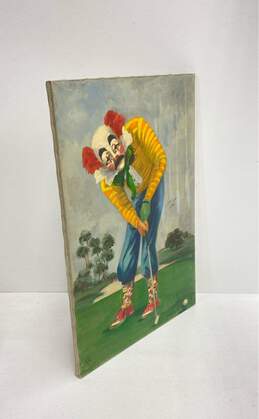 Original Art La Costa Golfing Clown Vintage Oil on Canvas Artwork Signed Jane alternative image